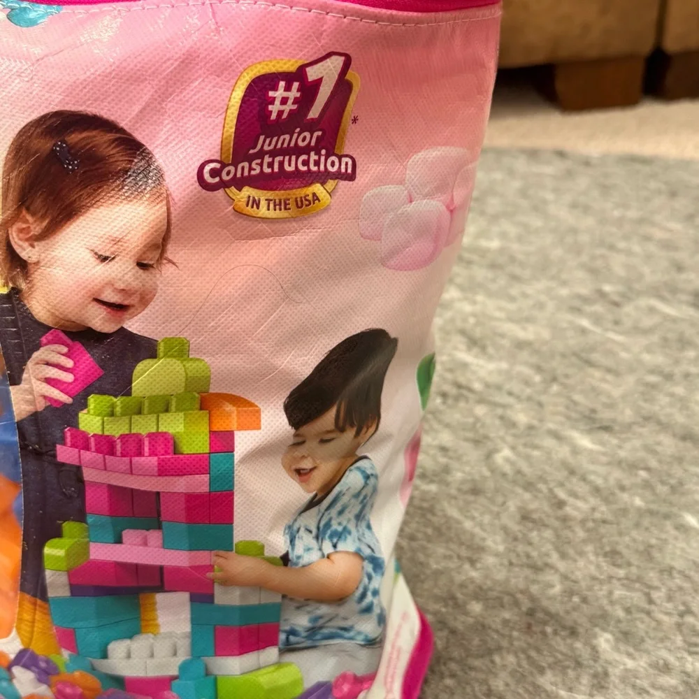 Mega Bloks Big Building Bag 80 Pc Pink Blocks w Storage Bag Complete